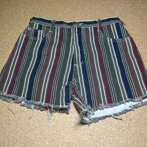 Rare Vintage Steel Striped High Waisted Jean Shorts Frayed Edge Hem Size 11 D1